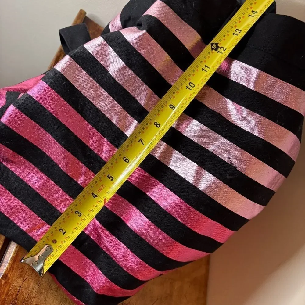 Victoria's Secret Black and Metallic Pink Striped Large Tote see pix for blemish